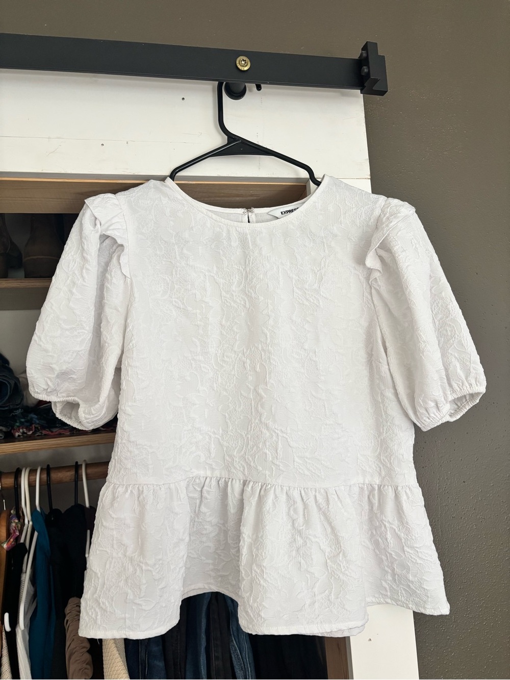 Express White Textured Peplum Blouse